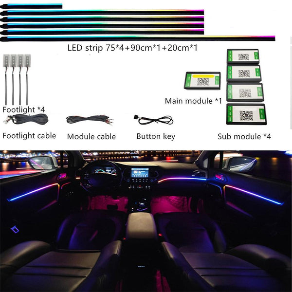18 In 1 RGB Atmosphere Lamp Kit Bluetooth Phone Control Car Interior Strip Light Flexible
