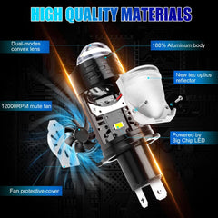 2 Pcs Set Nakamoro N60 Pro Mini Dual Color Motorcycle LED H4 Headlight Projector Lens