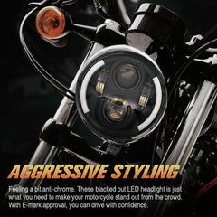 1 Pc Universal 5.75 Round Alien Eye Harlay Style Headlights With DRL & Indicator For Bikes And Cars