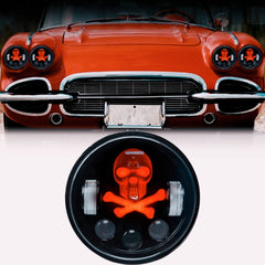 1 Pc Universal 5.75 Round Skull Headlights With RGB Function For Bikes And Cars