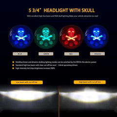 1 Pc Universal 5.75 Round Skull Headlights With RGB Function For Bikes And Cars