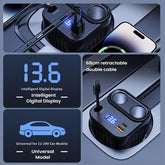 1 Pc Universal Car Fast Charger 60W Retractable Cable Anti-Slip Extension 2 Port Car Adapter