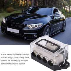 1 Pc Universal Heavy-Duty 4-Port Electrical Distribution Block - Insulated Base Transparent Polycarbonate Cover For Car Audio