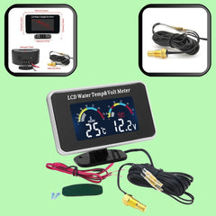1 Pc M10 Universal 2 in 1 Water Temperature And Voltmeter Gauge with Digital LCD Display