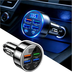 1 Pc Universal 6 Ports Fast Car Charger with Voltage Monitor Car USB Charger (PD+QC3.0) Compatible with All Mobile