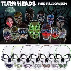 Universal Devil Head Neon Halloween Mask, Led Purge Mask 3 Lighting Modes For Costplay 1 Pc(White)