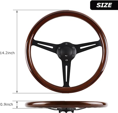Universal Vintage Style Classic Steering Wheel Wood with Polished Sports Steering Wheel 1 Pc