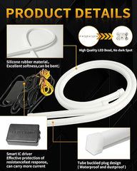 2pcs RGB LED Strip Light Daytime Running Flexible 60cm Multi Color Decorative Lamp Bluetooth App Controller Turn Signal Light Flowing Tube 12V Car Headlight