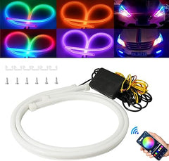 2pcs RGB LED Strip Light Daytime Running Flexible 60cm Multi Color Decorative Lamp Bluetooth App Controller Turn Signal Light Flowing Tube 12V Car Headlight