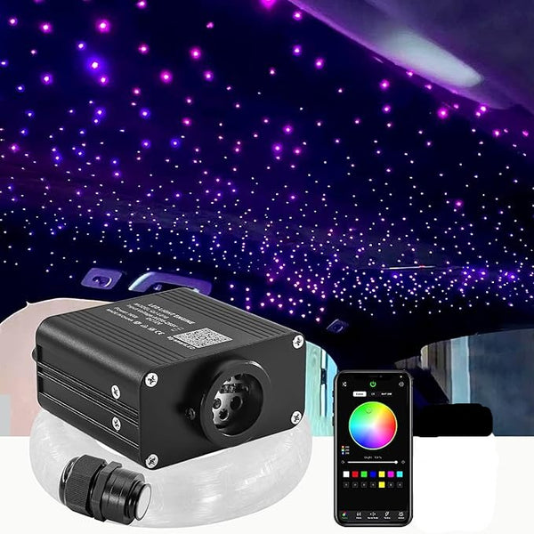 Liuhawk Single Head Fiber Optic 9.5ft Starlight Headliner Kit  900 Pcs 0.5mm with 100 pcs 1mm Meter Shooting Star, Sound Activated Remote APP Control CAR And HOME Roof Decor