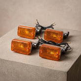 Vintage Style Chrome Rectangular Turn Signal Indicators For Motorcycles Bikes 4 Pc set