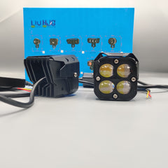 2 Pcs Set HJG 4 SMD Devil Eye Lens Dual Color Yellow/White Metal Body Light