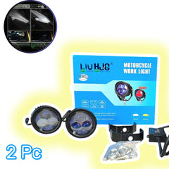 2 Pc Set HJG 120W 3 Lens Round Projector Fog Lights Dual Color With Devil Eye Function For All Bikes, Cars - Jeep