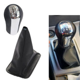 Universal 5 Speed Silver Gear Knob With Leather Boot Cover In Premium Quality