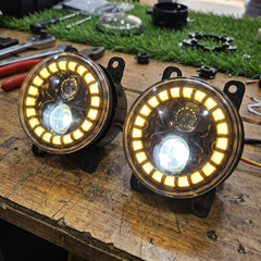 Ultra-Bright Universal Dual Projector LED Fog Lamps Lights With 2 Color Halo DRL