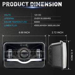 Jeep - Car LED Headlight Square 6x4 Sealed Beam 75W Hi-Low 1 Pc