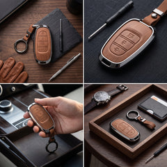 Sonata 2021-2024 Model Elite Series Metallic Car Key Case Luxury Zinc Alloy Protection Case(Brown)
