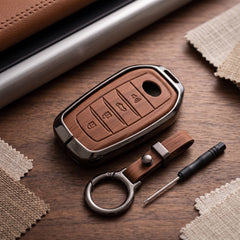 Fortuner 4 Button Elite Series Metallic Car Key Case Luxury Zinc Alloy Protection Case(Brown)