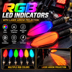RGB LED Motorcycle Indicators with Laser Arrow Projection 2pcs set