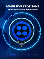 Universal LED Round Bar Light Angel Eye Function Auxiliary Fog Spotlights 1 Pc (Blue)