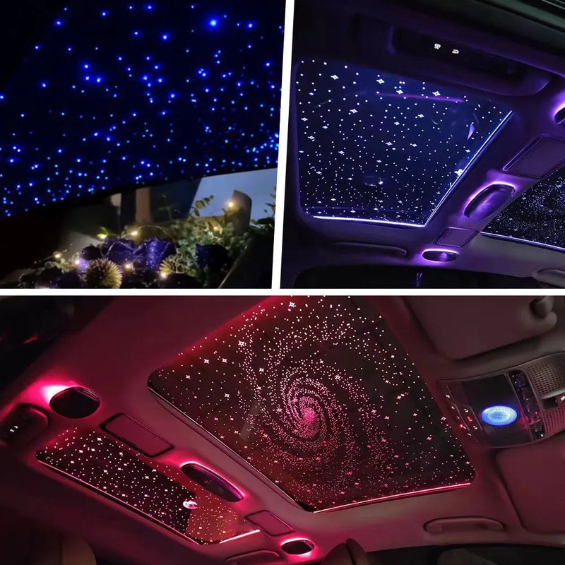 Liuhawk Single Head  Galaxy Fiber Optic 9.5ft Starlight Headliner Kit  500 Pcs 0.75mm with 100 pcs 1mm Meter Shooting Star, Sound Activated Remote APP Control CAR And HOME Roof Decor