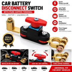 Universal Car Battery Disconnect Switch with Pure Copper Terminal – Heavy Duty Battery Cut-Off Switch