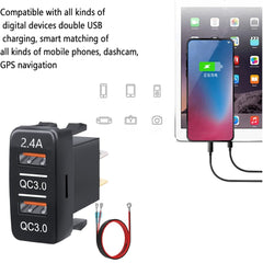 1 Pc Universal Car In-Dash Charger Socket QC3.0 + QC2.4A USB Fast Charging For Toyota
