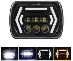 Universal Jeep LED Headlight Projector Arrow Line Style 5x7 Square Sealed Beam With DRL Hi-Low 2 Pcs Set