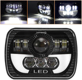 Universal Jeep LED Headlight Projector LED Style 5x7 Square Sealed Beam With DRL Hi-Low 2 Pcs Set