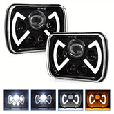Universal Jeep LED Headlight Projector X Style 5x7 Square Sealed Beam With DRL Hi-Low 2 Pcs Set