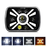 Universal Jeep LED Headlight Projector Zoom Style 5x7 Square Sealed Beam With DRL Hi-Low 2 Pcs Set
