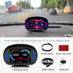 Universal P2 OBD2+GPS HUD Gauge Car Digital Head Up Display Speedometer Turbo RPM Alarm 1 Pc