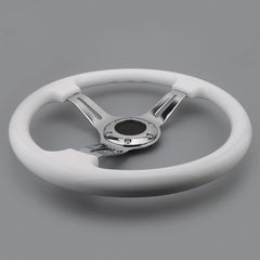 Universal Semi Dish White Chrome Steering Wheel In Premium Quality For Car 1 Pc