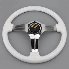 Universal Semi Dish White Chrome Steering Wheel In Premium Quality For Car 1 Pc