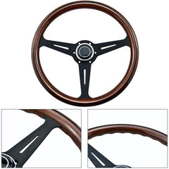 Universal Vintage Style Classic Steering Wheel Wood with Polished Sports Steering Wheel 1 Pc