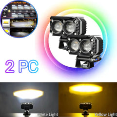 2 Pcs Set Universal HJG 2 SMD Fog Light Dual Color With RGB Function in Metal Body
