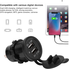 Universal In Dash Flush Mount Dual Car - Jeep USB Charger Panel 2 USB 2.1 A - 1.2 A