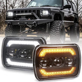 Universal Jeep LED Headlight Projector Amber Style 5x7 Square Sealed Beam With DRL Hi-Low 2 Pcs Set