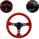 Universal Red Deep Dish Steering With Premium Quality In Alcantara Staff