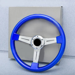 Universal Semi Dish Blue Chrome Steering Wheel In Premium Quality For Car 1 Pc