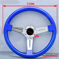 Universal Semi Dish Blue Chrome Steering Wheel In Premium Quality For Car 1 Pc