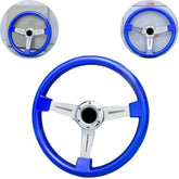 Universal Semi Dish Blue Chrome Steering Wheel In Premium Quality For Car 1 Pc