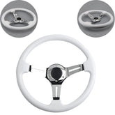 Universal Semi Dish White Chrome Steering Wheel In Premium Quality For Car 1 Pc