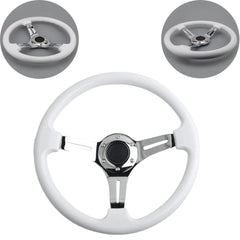 Universal Semi Dish White Chrome Steering Wheel In Premium Quality For Car 1 Pc