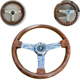 Universal Vintage Style Classic Steering Wheel Wood with Polished Sports Steering Wheel