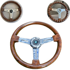 Universal Vintage Style Classic Steering Wheel Wood with Polished Sports Steering Wheel