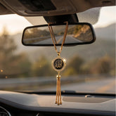 1 Pc Universal Islam Crystal Round Metal Pendant Arabic Calligraphy Hanging Decoration Piece For Car (Black)