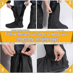 Waterproof Shoes Cover with Reflector Rain Snow Boots Black Reusable Covers for Motorcycle -1 Pair