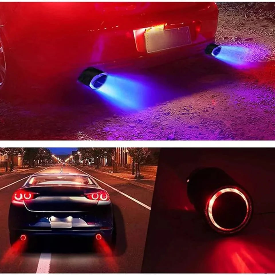 Universal Carbon fiber Light Exhaust Muffler Tip with LED Light Stainl