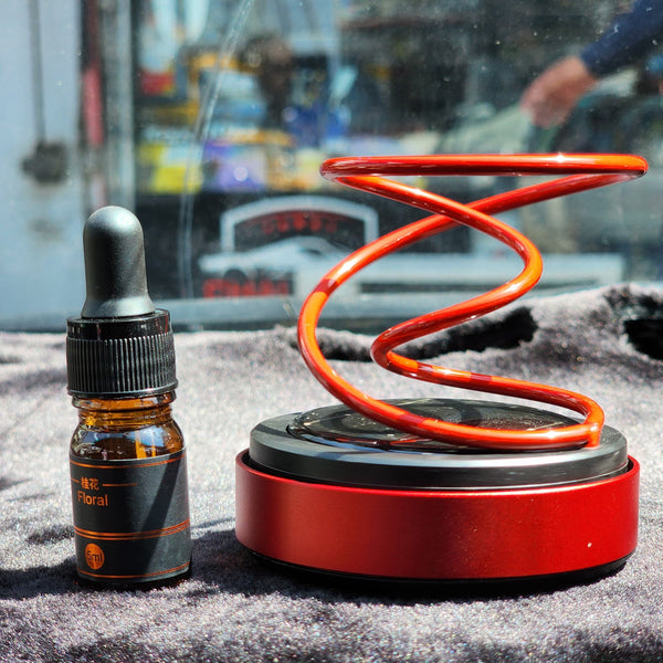 Universal Solar Power Spiral Style Car Perfume Air Freshener 360° Rotating Car Perfume Solar Energy Fragrance Car 1 Pc (Red)